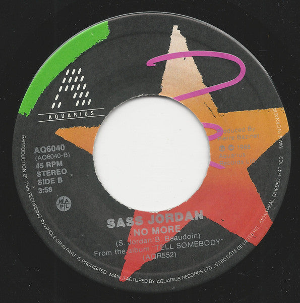 Sass Jordan : Tell Somebody (7", Single)