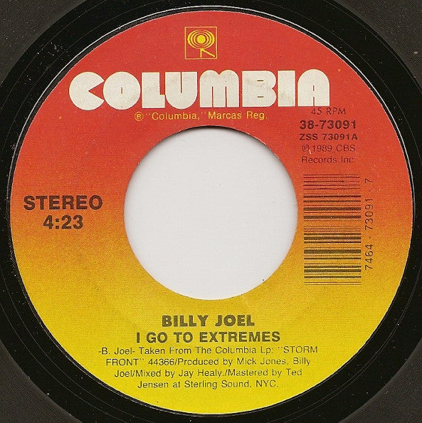 Billy Joel : I Go To Extremes (7", Single, Styrene, Car)