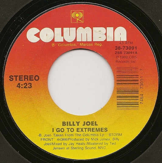 Billy Joel : I Go To Extremes (7", Single, Styrene, Car)