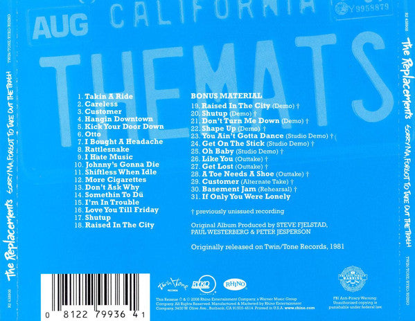 The Replacements : Sorry Ma, Forgot To Take Out The Trash (CD, Album, Dlx, RE, RM)