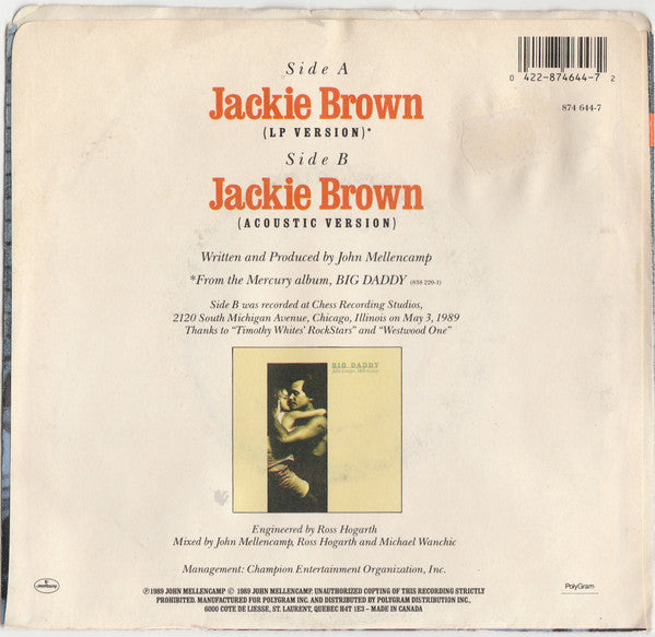 John Cougar Mellencamp : Jackie Brown (7", Single)