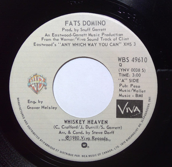 Fats Domino / The Texas Opera Company : Whiskey Heaven / Beers To You (7")