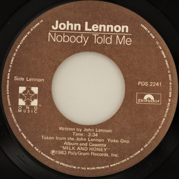 John Lennon / Yoko Ono : Nobody Told Me (7", Single)