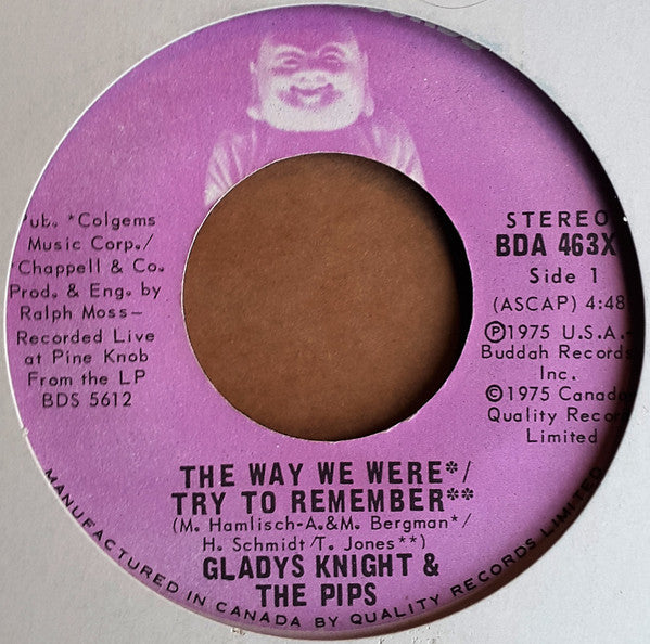 Gladys Knight And The Pips : The Way We Were / Try To Remember (7", Single)