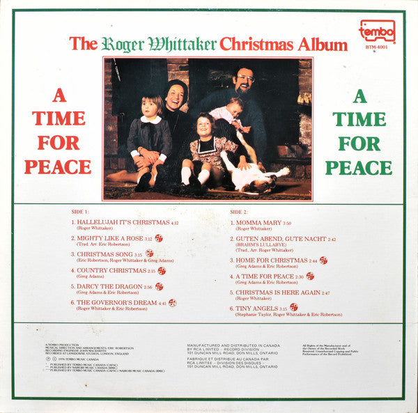 Roger Whittaker : A Time For Peace (The Roger Whittaker Christmas Album) (LP, Album)
