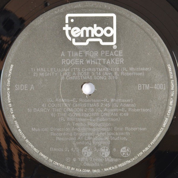 Roger Whittaker : A Time For Peace (The Roger Whittaker Christmas Album) (LP, Album)