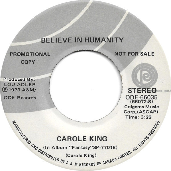 Carole King : You Light Up My Life (7", Single, Promo)