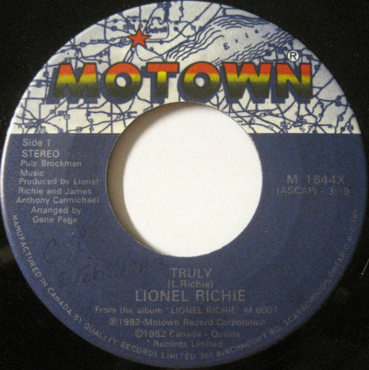 Lionel Richie : Truly (7", Single)