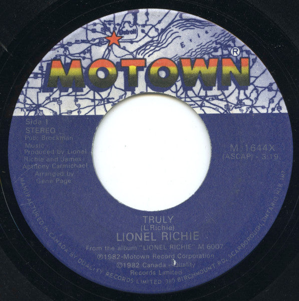 Lionel Richie : Truly (7", Single)
