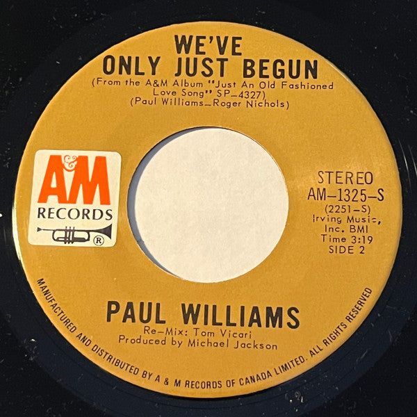Paul Williams (2) : Waking Up Alone / We've Only Just Begun (7", Single)