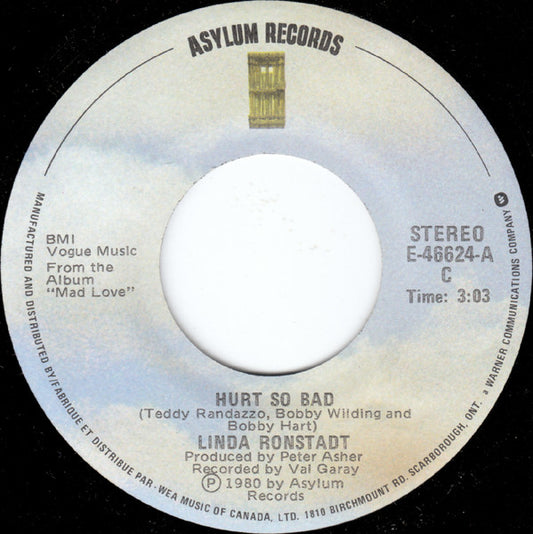 Linda Ronstadt : Hurt So Bad / Justine (7", Single)