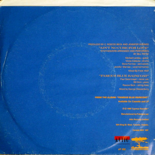 Jennifer Warnes : Ain't No Cure For Love / Famous Blue Raincoat (7", Single)