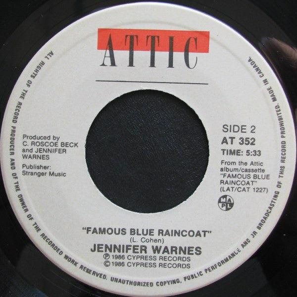 Jennifer Warnes : Ain't No Cure For Love / Famous Blue Raincoat (7", Single)