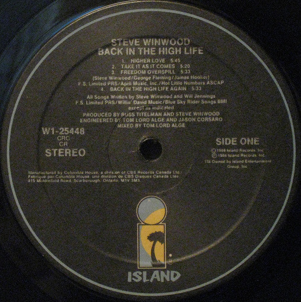 Steve Winwood : Back In The High Life (LP, Album, Club)