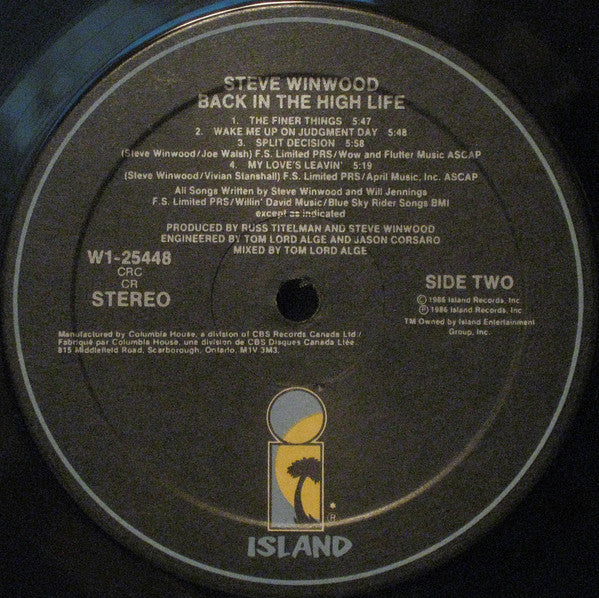 Steve Winwood : Back In The High Life (LP, Album, Club)