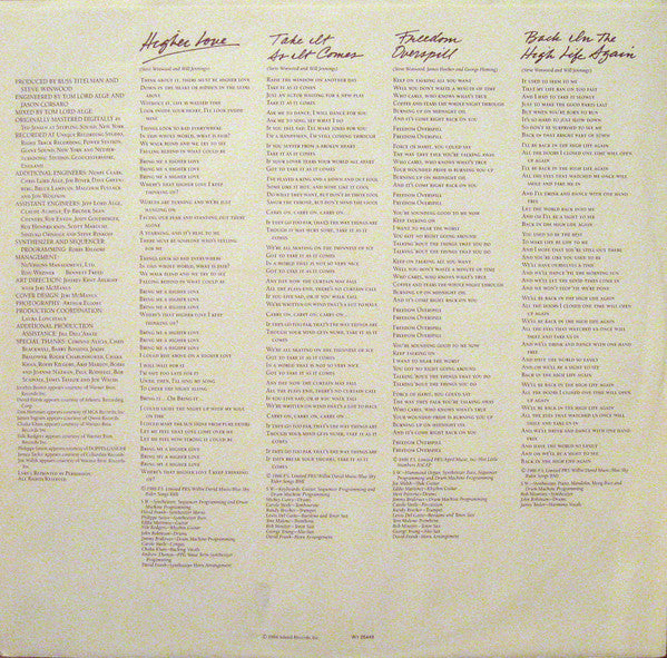 Steve Winwood : Back In The High Life (LP, Album, Club)