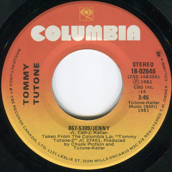 Tommy Tutone : 867-5309/Jenny (7", Single)