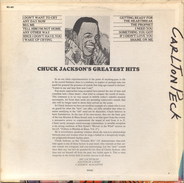 Chuck Jackson : Chuck Jackson's Greatest Hits (LP, Comp, Ter)