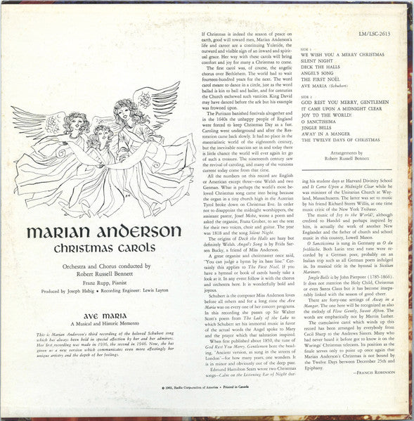 Marian Anderson : Christmas Carols (LP)