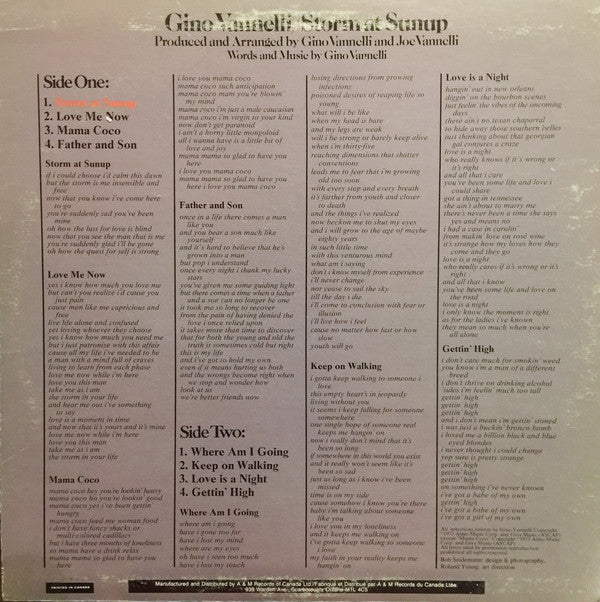 Gino Vannelli : Storm At Sunup (LP, Album)