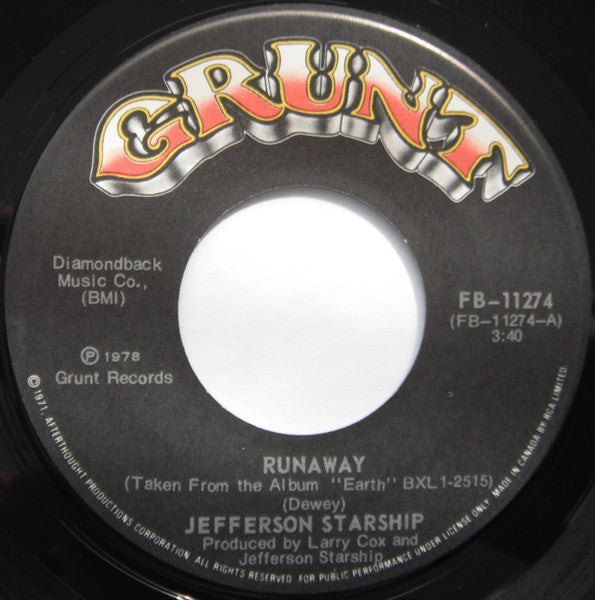 Jefferson Starship : Runaway / Hot Water (7", Single)