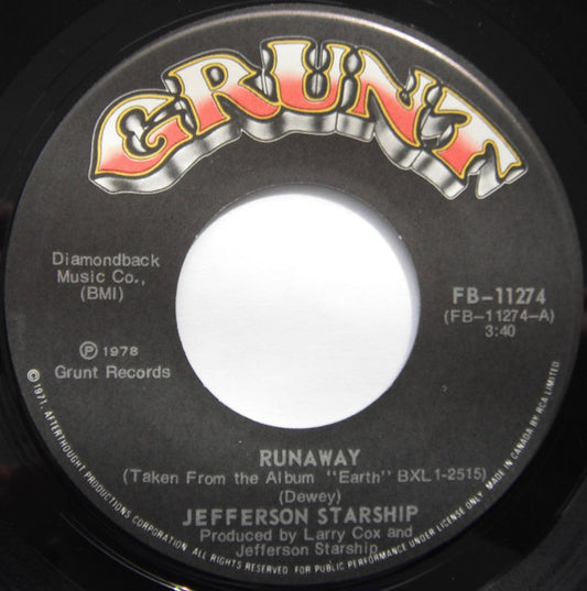 Jefferson Starship : Runaway / Hot Water (7", Single)