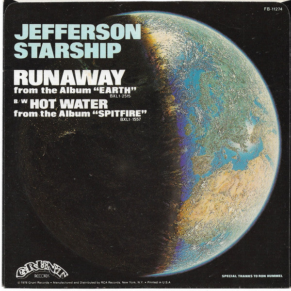 Jefferson Starship : Runaway / Hot Water (7", Single)