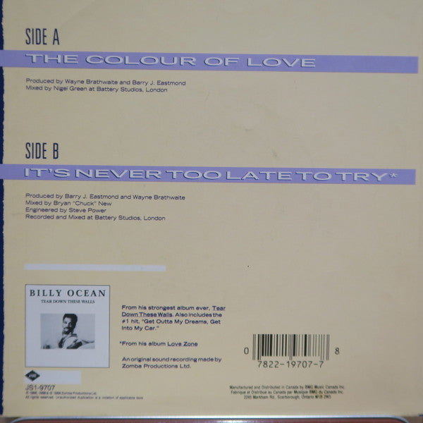 Billy Ocean : The Colour Of Love / It's Never Too Late To Try (7")