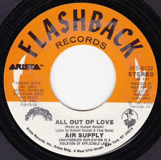 Air Supply : All Out Of Love (7", Single, RE)