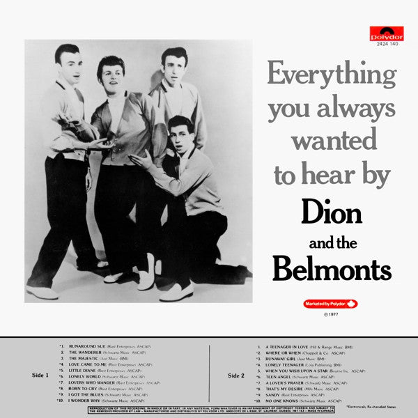 Dion & The Belmonts : Everything You Always Wanted To Hear By Dion & The Belmonts (LP, Comp)
