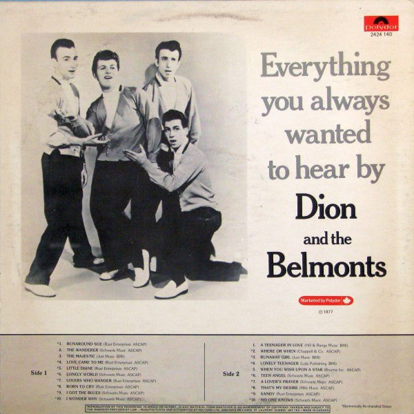 Dion & The Belmonts : Everything You Always Wanted To Hear By Dion & The Belmonts (LP, Comp)