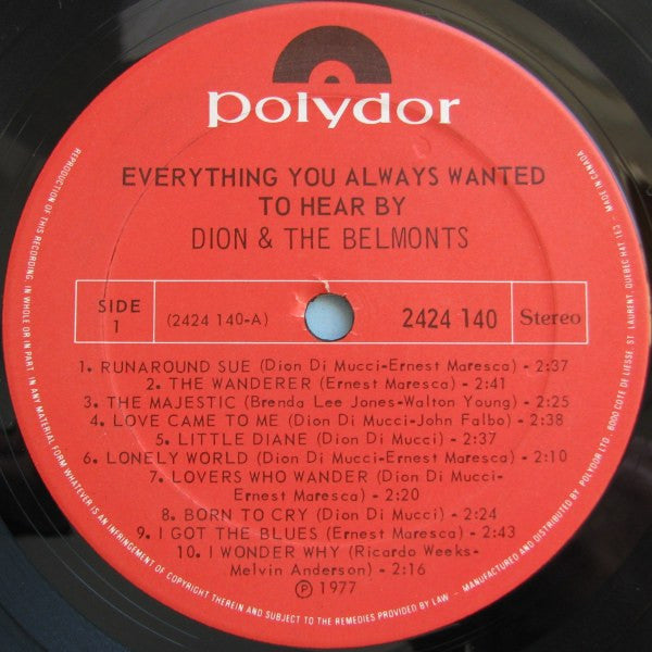 Dion & The Belmonts : Everything You Always Wanted To Hear By Dion & The Belmonts (LP, Comp)