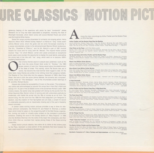 Arthur Fiedler / Boston Pops Orchestra : Motion Picture Classics (2xLP, Gat)