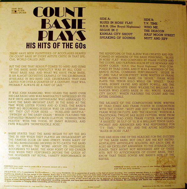Count Basie : Count Basie Plays His Hits Of The 60s (LP, Comp)