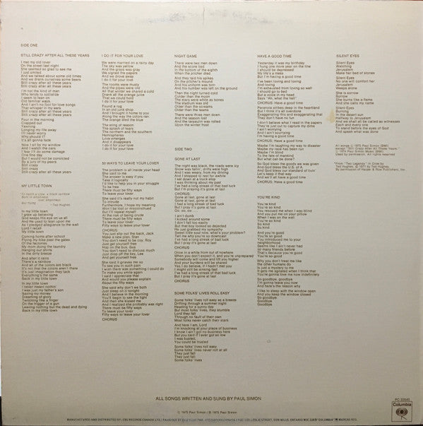 Paul Simon : Still Crazy After All These Years (LP, Album, RE)