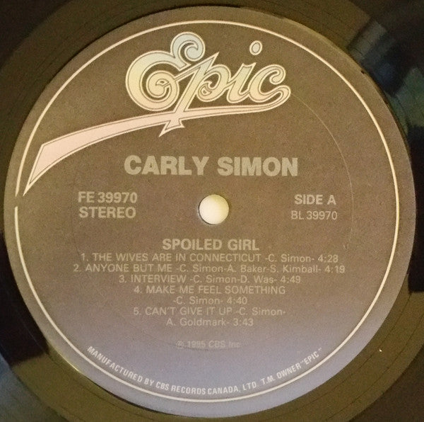Carly Simon : Spoiled Girl (LP, Album)