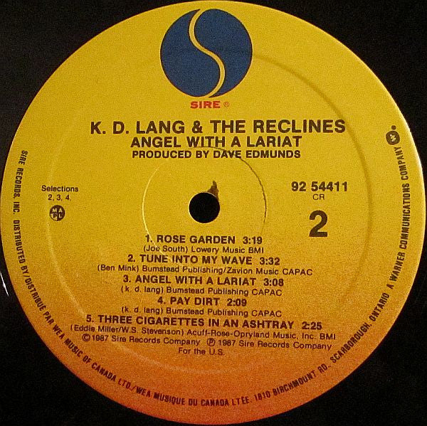 k.d. lang and the reclines : Angel With A Lariat (LP, Album)