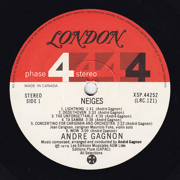 André Gagnon : Neiges (LP, Album, Gat)