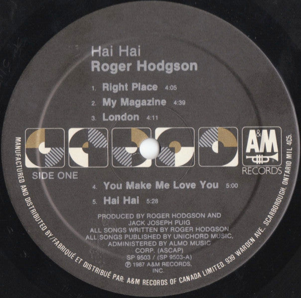 Roger Hodgson : Hai Hai (LP, Album)