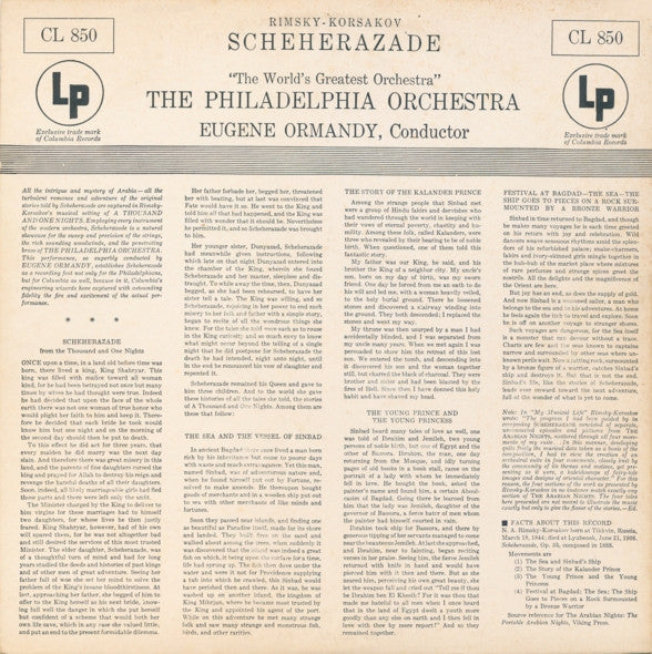 Nikolai Rimsky-Korsakov / The Philadelphia Orchestra, Eugene Ormandy : Scheherazade, Op. 35 (LP)