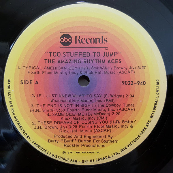 The Amazing Rhythm Aces : Too Stuffed To Jump (LP, Album)