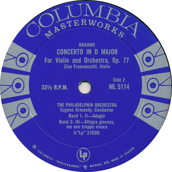 Johannes Brahms / Zino Francescatti, The Philadelphia Orchestra, Eugene Ormandy : Concerto In D Major For Violin And Orchestra, Op. 77 (LP)