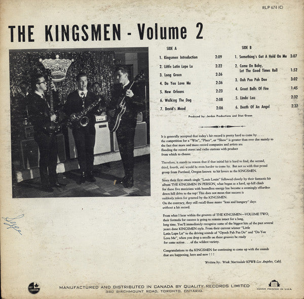 The Kingsmen : Volume 2 (LP, Album, Mono)