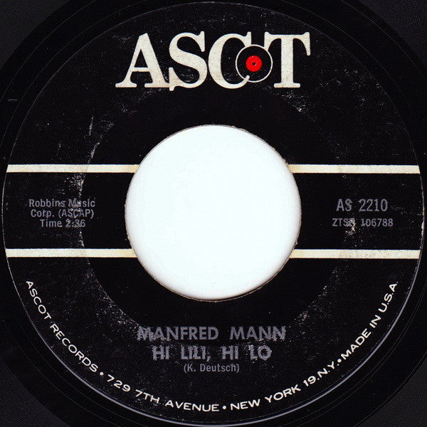 Manfred Mann : She Needs Company / Hi Lili, Hi Lo (7")