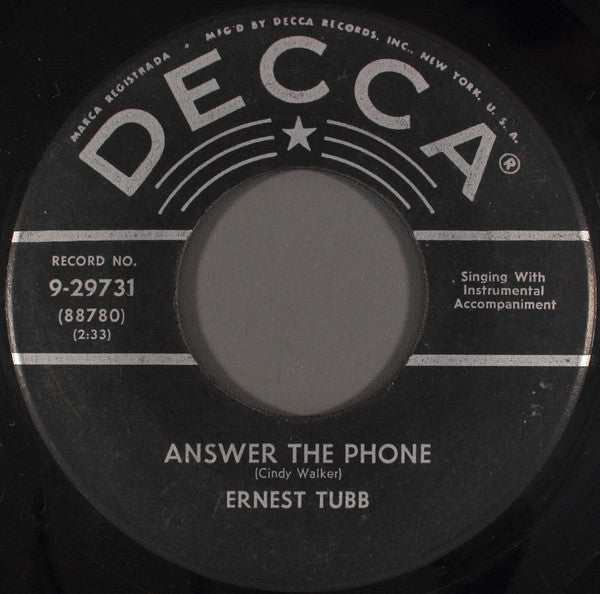 Ernest Tubb : Answer The Phone / Thirty Days (To Come Back Home) (7", Glo)