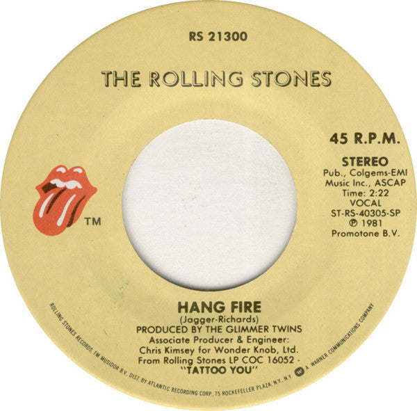 The Rolling Stones : Hang Fire (7", Single, Spe)