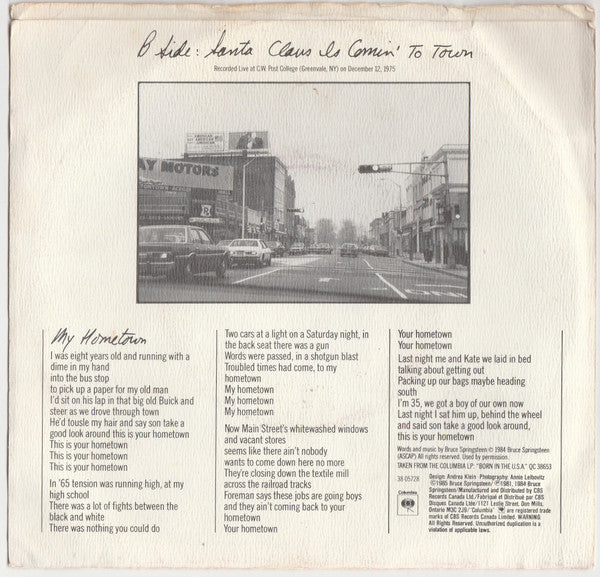 Bruce Springsteen : My Hometown (7", Single)