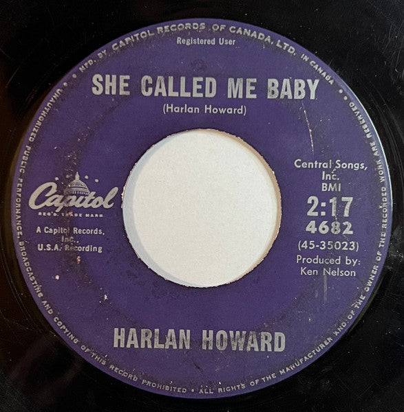 Harlan Howard : Wishin' She Was Here  (Instead Of Me) / She Called Me Baby (7", Single)