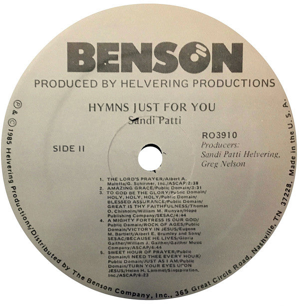 Sandi Patty : Hymns Just For You (LP, Album)