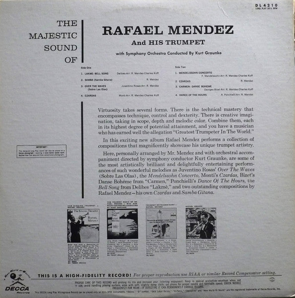 Rafael Mendez With Symphony Orchestra Conducted By  Kurt Graunke : The Majestic Sound Of Rafael Mendez And His Trumpet (LP, Album)
